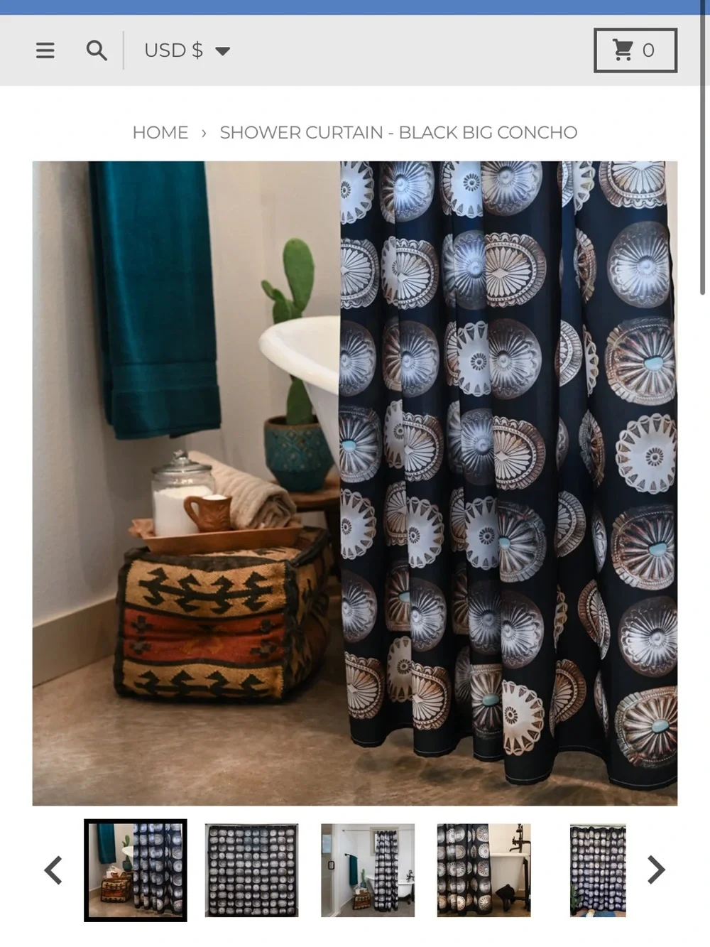 Black Big Concho Shower Curtain - Decorative Western Design